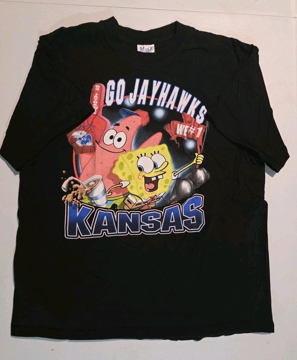 VTG SpongeBob Patrick Kansas Jayhawks KU T Shirt Mens XL College Nickelodeon